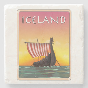 Iceland Viking Travel poster Stone Coaster