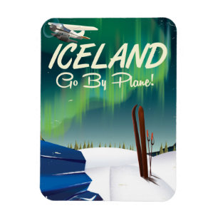 Iceland vintage plane travel poster magnet