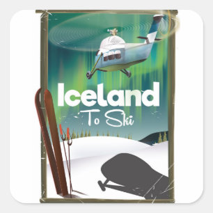 Iceland vintage ski poster square sticker
