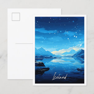 Iceland vintage travel illustration postcard