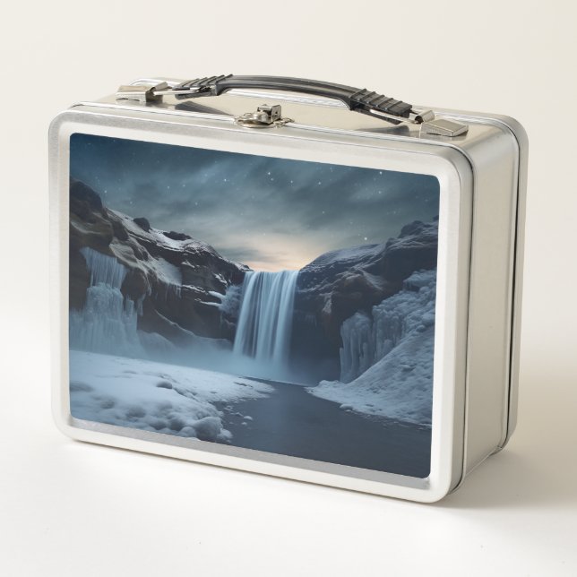 Iceland waterfall landscape metal lunch box (Front)
