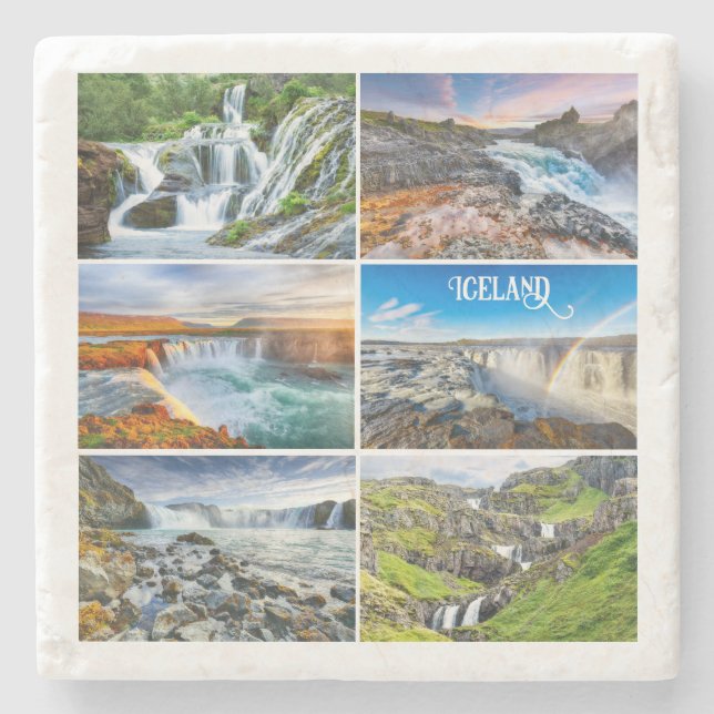 Iceland Waterfalls Stone Coaster (Front)