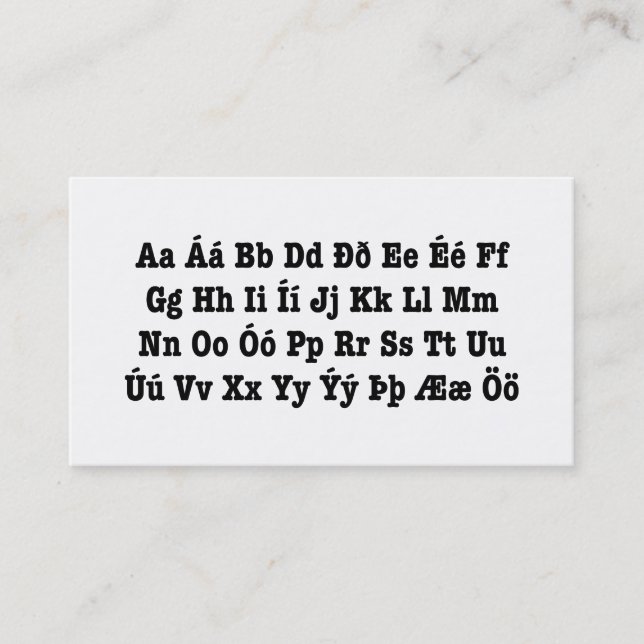 Icelandic Alphabet [Íslenska Stafrófið] Business Card (Front)