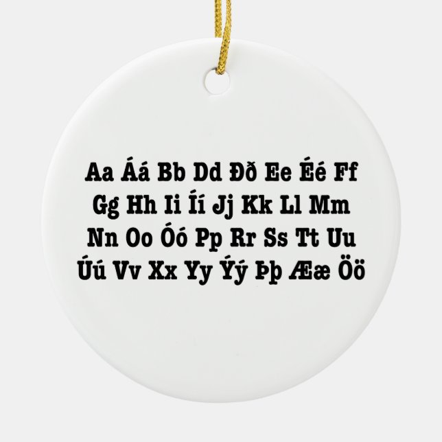 Icelandic Alphabet [Íslenska Stafrófið] Ceramic Tree Decoration (Front)