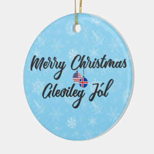 Icelandic American Bilingual Merry Christmas Ceramic Tree Decoration