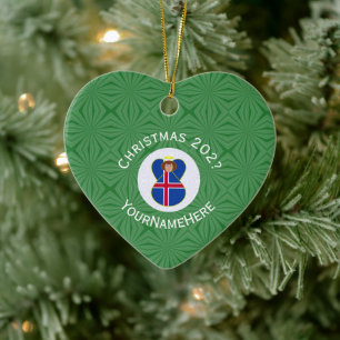 Icelandic Angel Christmas Flag Personalised Ceramic Tree Decoration