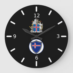 Icelandic flag-coat arms large clock
