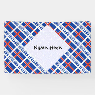 Icelandic Flag Tiled Black Personalisation Banner