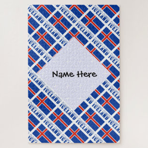 Icelandic Flag Tiled Black Personalisation  Jigsaw Puzzle