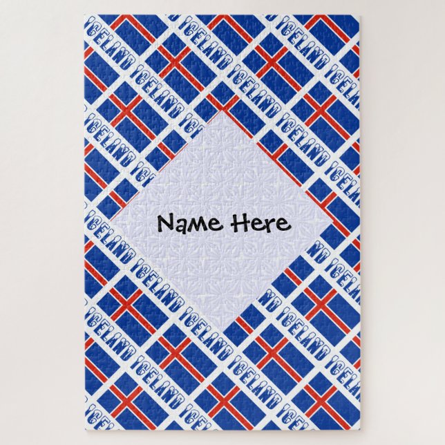 Icelandic Flag Tiled Black Personalisation  Jigsaw Puzzle (Vertical)