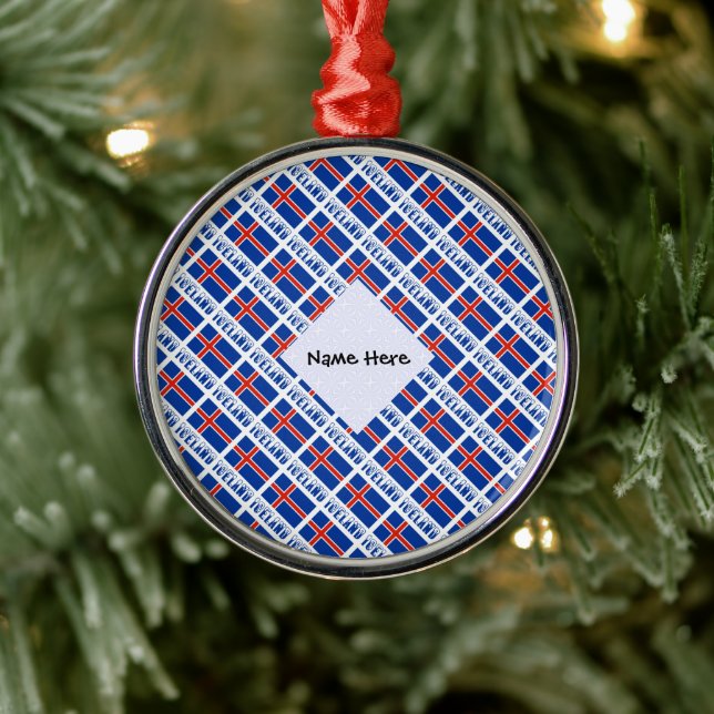 Icelandic Flag Tiled Black Personalisation  Metal Tree Decoration (Tree)