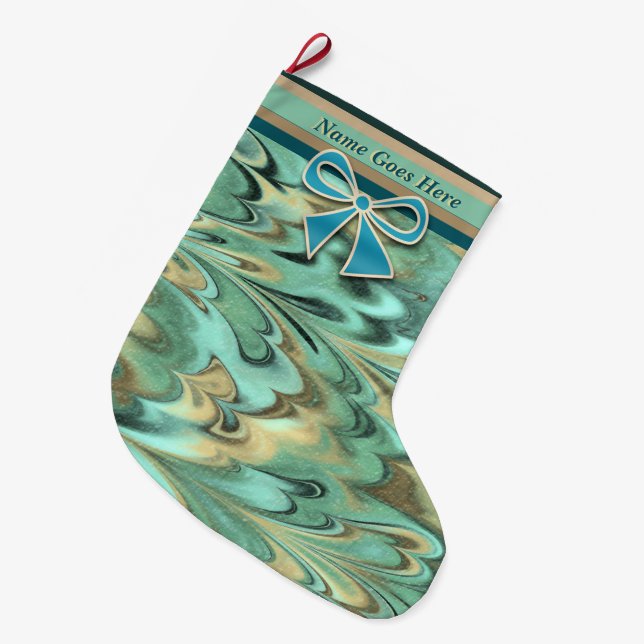 Icelandic Flow Christmas Folk Art (Personalised) Large Christmas Stocking (Front (Hanging))