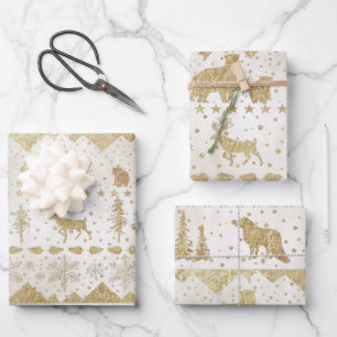 Icelandic Gold Snowy Winter Woodland Animals Wrapping Paper Sheet