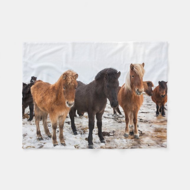 Icelandic Horse During Winter Iceland Fleece Blanket (Front (Horizontal))