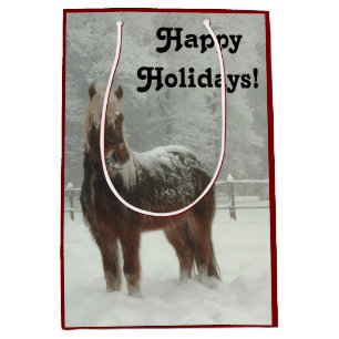 Icelandic Horse in Winter, Happy Holidays Photo Medium Gift Bag