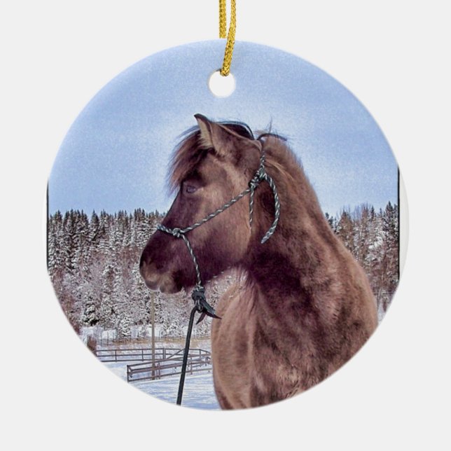 Icelandic Horse Power Ceramic Tree Decoration (Front)