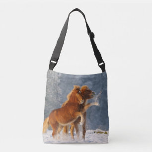 Icelandic Horses Foal Play in Snow Funny Crossbody Bag