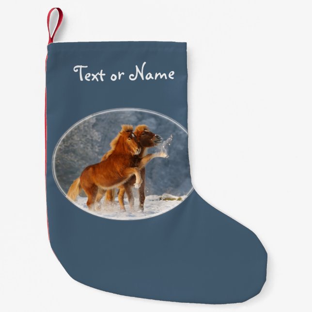 Icelandic Horses Foal Play in Snow - Personalised Small Christmas Stocking (Front)