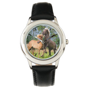 Icelandic Horses Funny Play Rearing - dial-plate - Watch