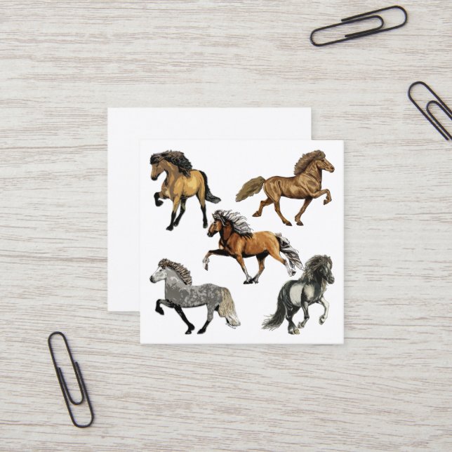 Icelandic Horses in Gait Square Business Card (Front/Back In Situ)