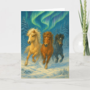 Icelandic Horses Northern Lights Holiday Card