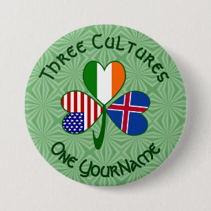Icelandic Irish American Flag Shamrock Personalise 7.5 Cm Round Badge