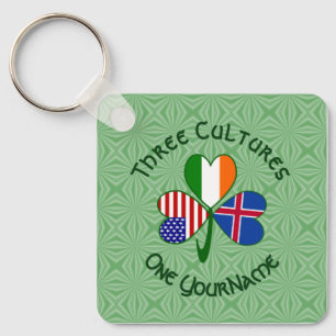 Icelandic Irish American Flag Shamrock Personalise Key Ring