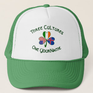 Icelandic Irish American Flag Shamrock Personalise Trucker Hat