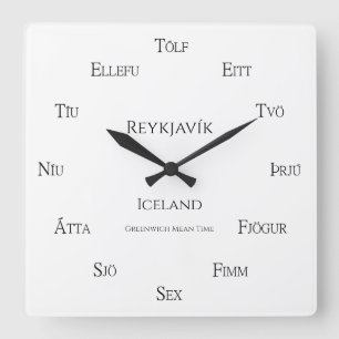 Icelandic Numbers Custom City Country Time Zone Square Wall Clock