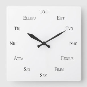 Icelandic Numbers Learning Customisable Language Square Wall Clock