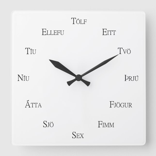 Icelandic Numbers Learning Customisable Language Square Wall Clock (Front)