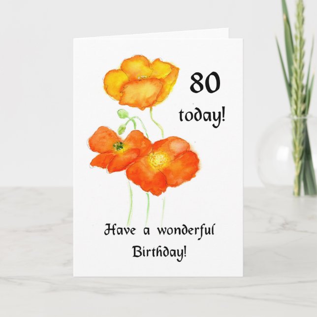 Icelandic Poppies 80th Birthday Card (Front)