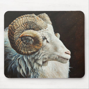 Icelandic Ram white sheep with horns Mouse Pad