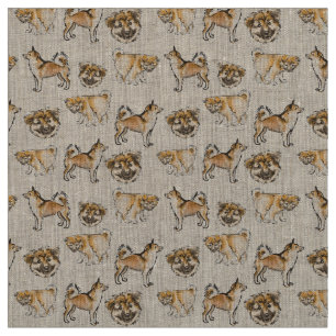 Icelandic sheepdog natural linen fabric