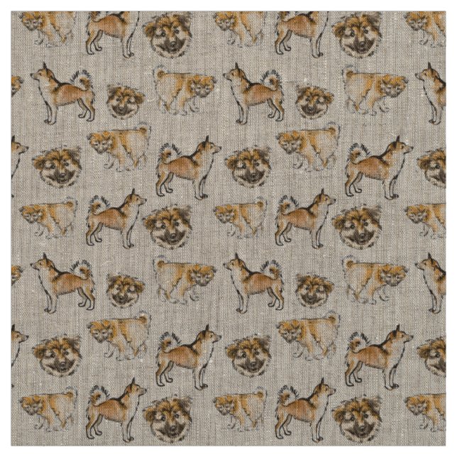 Icelandic sheepdog natural linen fabric (Swatch)