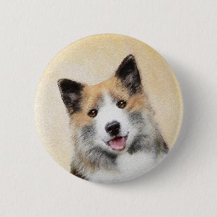 Icelandic Sheepdog Painting - Original Dog Art 6 Cm Round Badge