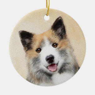 Icelandic Sheepdog Painting - Original Dog Art Ceramic Tree Decoration