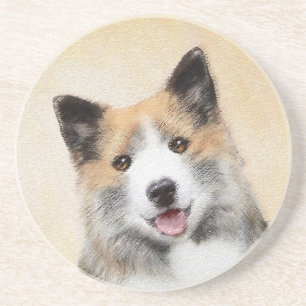 Icelandic Sheepdog Painting - Original Dog Art Coaster