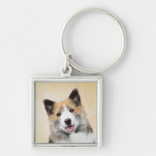 Icelandic Sheepdog Painting - Original Dog Art Key Ring