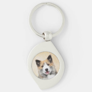 Icelandic Sheepdog Painting - Original Dog Art Key Ring