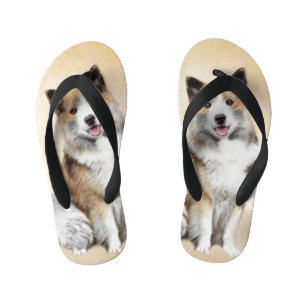 Icelandic Sheepdog Painting - Original Dog Art Kid's Jandals