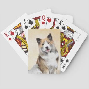 Icelandic Sheepdog Painting - Original Dog Art Playing Cards