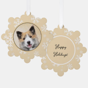Icelandic Sheepdog Painting - Original Dog Art Tree Decoration Card