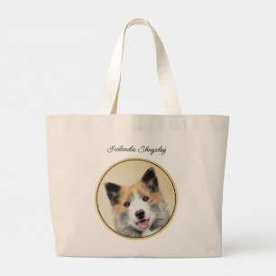Icelandic Sheepdog Painting Tan Original Dog Art Large Tote Bag