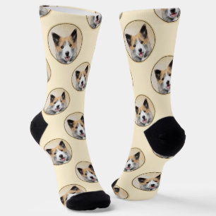 Icelandic Sheepdog Painting Tan Original Dog Art Socks