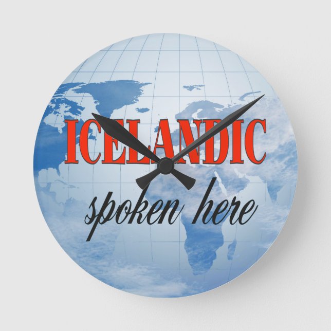 Icelandic spoken here cloudy earth round clock (Front)