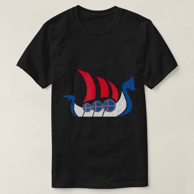 Icelandic Viking Ship T Shirt Iceland Flag Dragon  (Design Front)