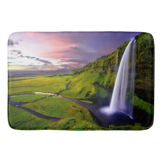 Icelandic Waterfall Green Nature Photo Bath Mat (Front)