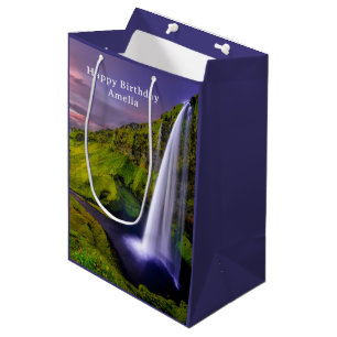 Icelandic Waterfall Green Nature Photo Birthday Medium Gift Bag