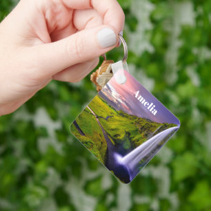 Icelandic Waterfall Green Nature Photo Key Ring